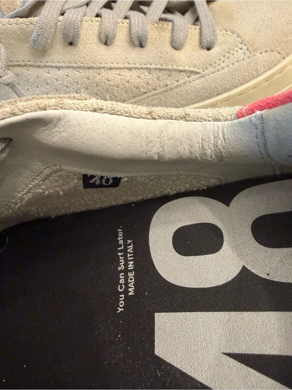 P448, Women's Casual Suede Lace-Up Sneakers in Light Gray w/ Pink Accent size 40